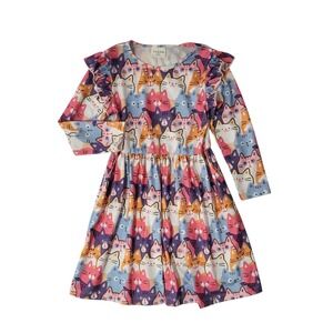 Vaschy Kids Girls Cat Kitten Print Long Sleeve Dress Size 6 Colorful Long Sleeve